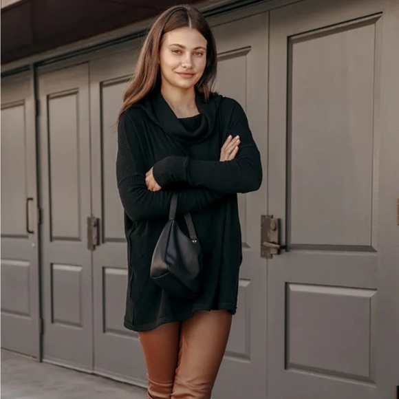 Free People Tops - Free People Juicy Black Ribbed Knit Cowl Neck
Tunic Top size large